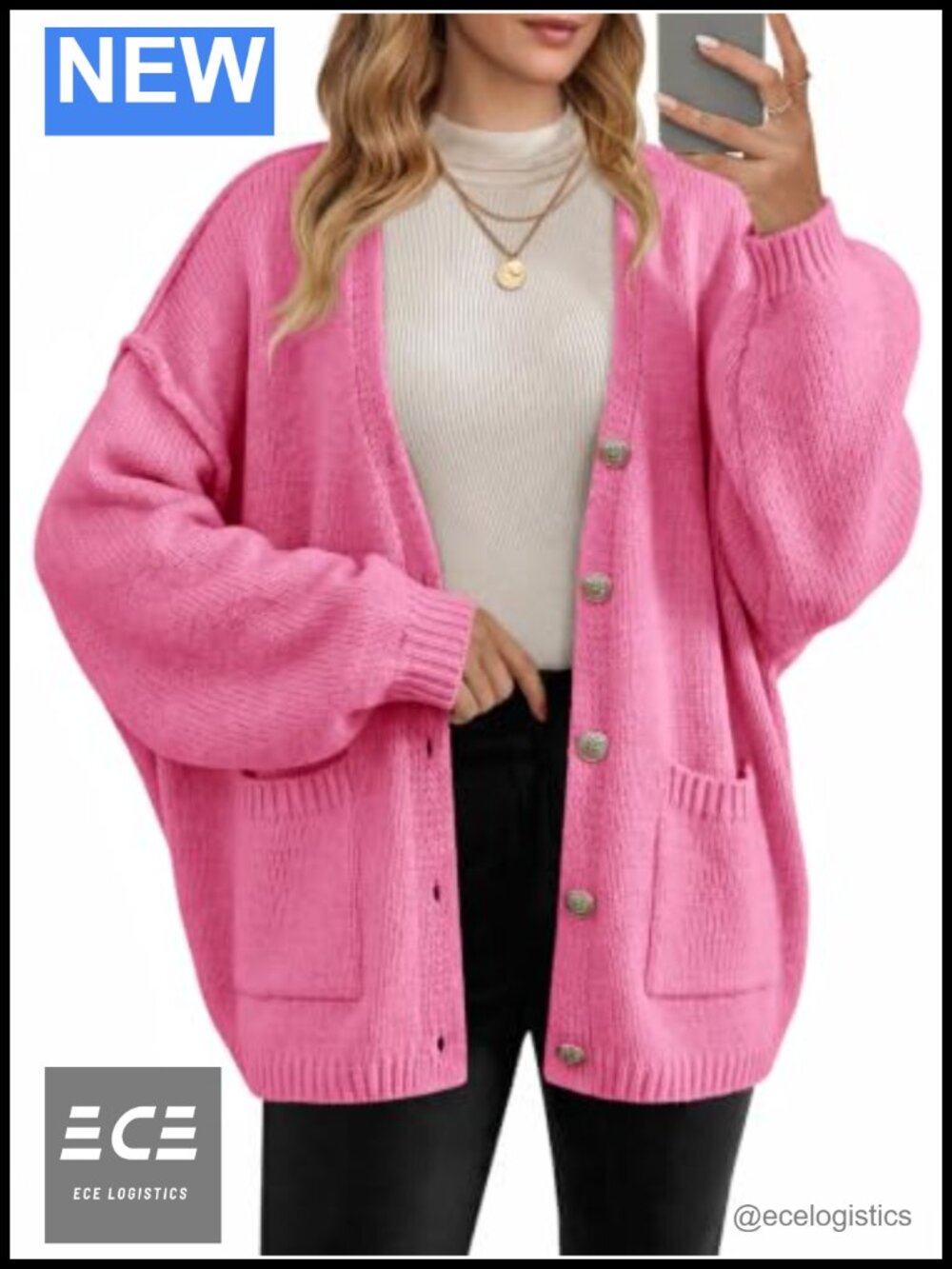 Oversized Button Up Cardigan Chunky Knit V-Neck Sweater
